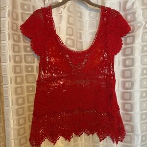 Cute Scoop Neck Red Crochet Top